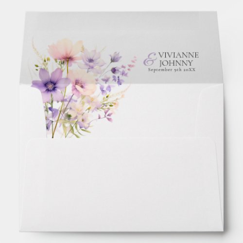 Majestic Garden Wildflowers Lavender Wedding Envelope
