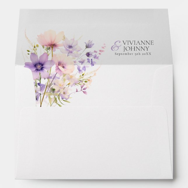 Majestic Garden Wildflowers Lavender Wedding Envelope (Back (Bottom))
