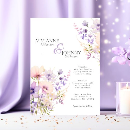Majestic Garden Wildflowers Lavender Wedding Invitation