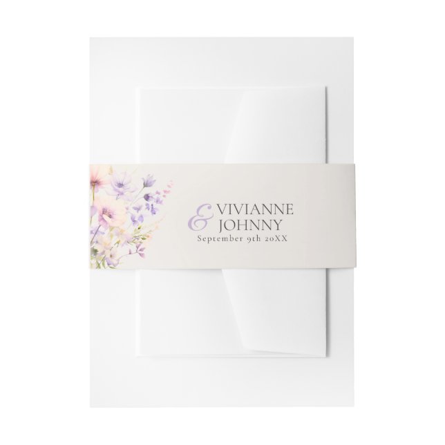 Majestic Garden Wildflowers Lavender Wedding Invitation Belly Band (Front Example)
