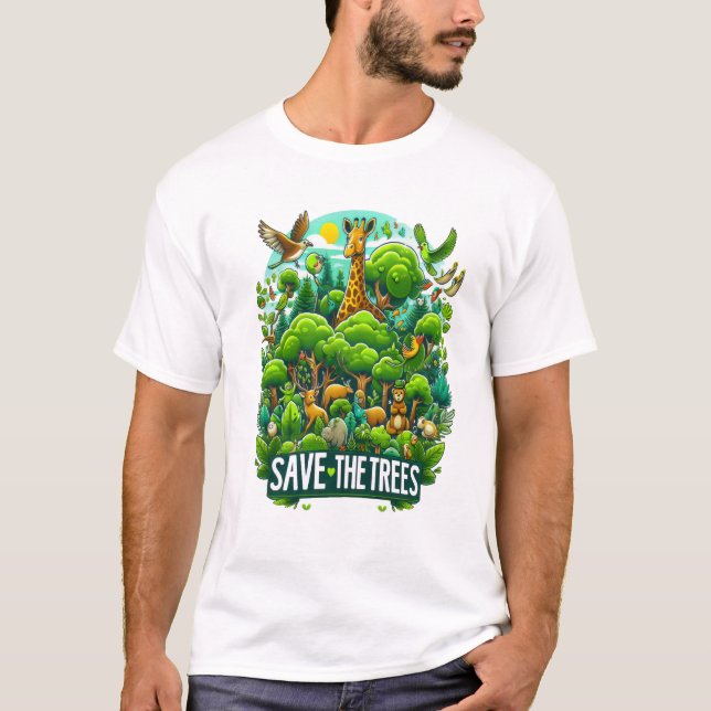 Majestic Giraffe in Forest Harmony T-Shirt (Front)