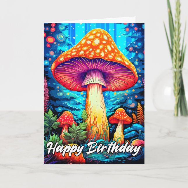 Majestic Glowing Forest Mushroom Illustration Card (Front)