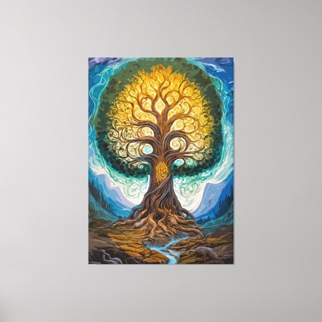 Majestic Glowing Yggdrasil Tree Fantasy Art Canvas Print (Front)