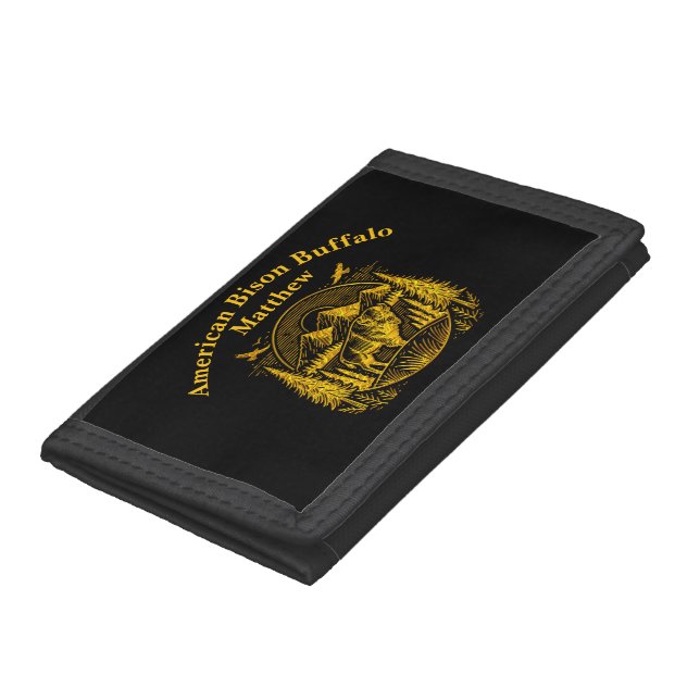 Majestic Gold Buffalo in Mountain Landscape Trifold Wallet (Bottom)