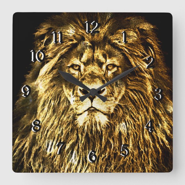 Majestic Gold Lion Square Wall Clock (Front)
