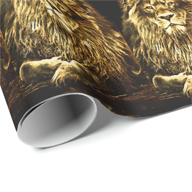 Majestic Gold Lions Pattern Wrapping Paper (Roll Corner)