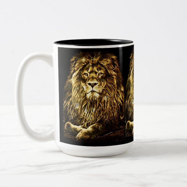 Majestic Gold Lions Two-Tone Coffee Mug (Left)