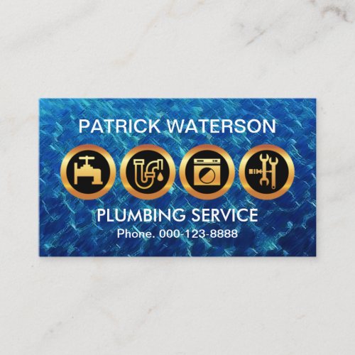 Majestic Gold Plumber Icons Flooded Blue Waters Business Card