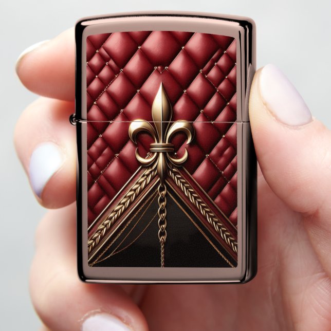 Majestic Gold & Red Leather Zippo Lighter (In Hand)