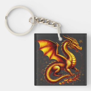 Majestic Golden Dragon With Golden Scales Keychain