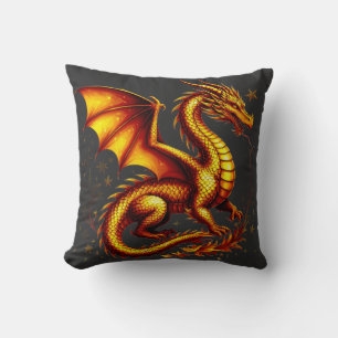 Majestic Golden Dragon With Golden Scales Throw Pillow