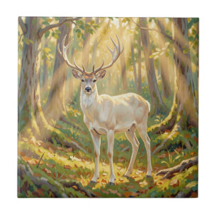 Majestic Golden Forest Buck Painting Ceramic Tile