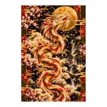 Majestic Golden Japanese Dragon Rising Through Clo