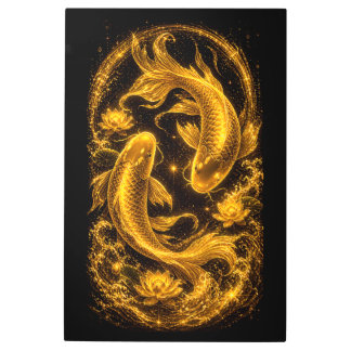Majestic Golden Koi Fish Pair Luxury Metal Print