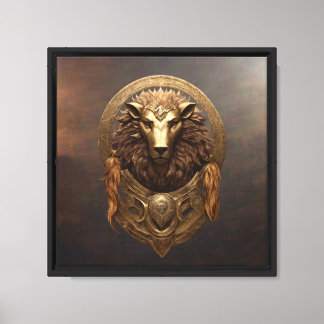 Majestic Golden Lion Crest Fantasy Stretched Canvas Print