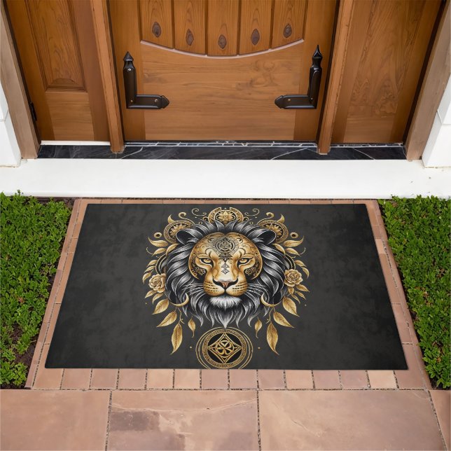 Majestic golden lion head with black mane. doormat (Outdoor)
