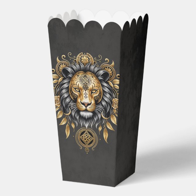 Majestic golden lion head with black mane.  favor boxes (Front)