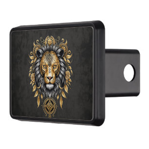 Majestic golden lion head with black mane. hitch cover