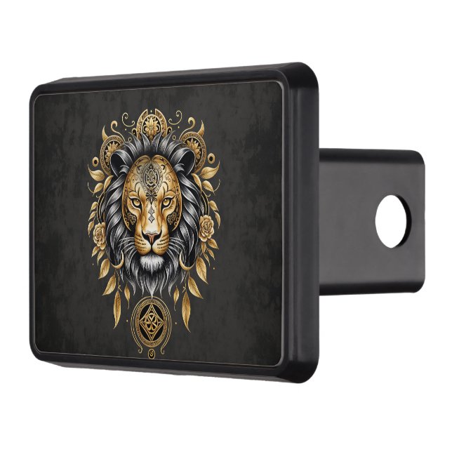 Majestic golden lion head with black mane. hitch cover (Left)