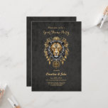 Majestic golden lion head with black mane.  invitation