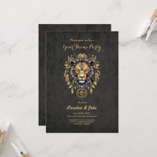 Majestic golden lion head with black mane.  invitation