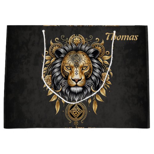 Majestic golden lion head with black mane large gift bag