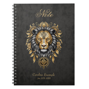 Majestic golden lion head with black mane notebook