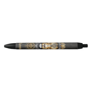 Majestic golden lion head with black mane. pen