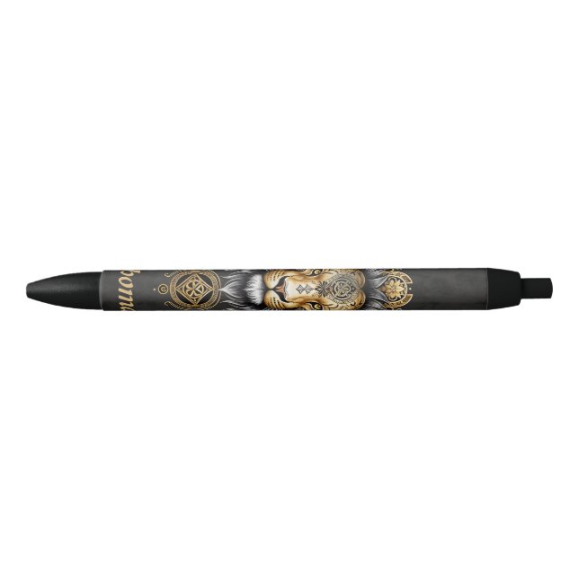 Majestic golden lion head with black mane. pen (Front)
