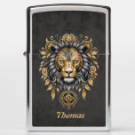 Majestic golden lion head with black mane. zippo lighter