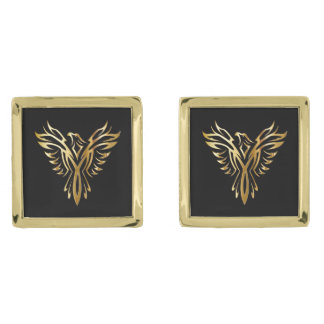 Majestic Golden Phoenix Black Gold Gold Finish  Cufflinks