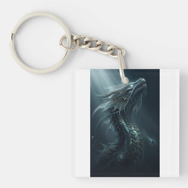 Majestic Golden Scale Sea Dragon - Deep Ocean Guar Keychain (Front)