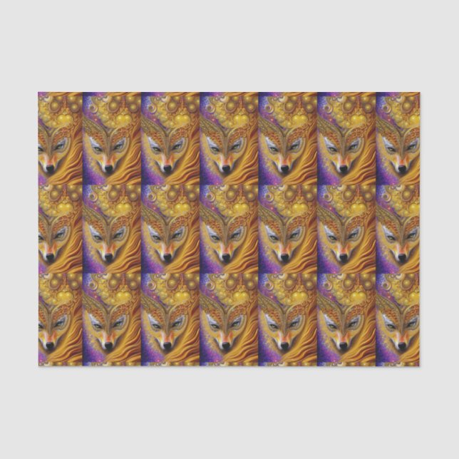 Majestic Golden She Wolf Fantasy AI Art Print Tissue Paper (Front)