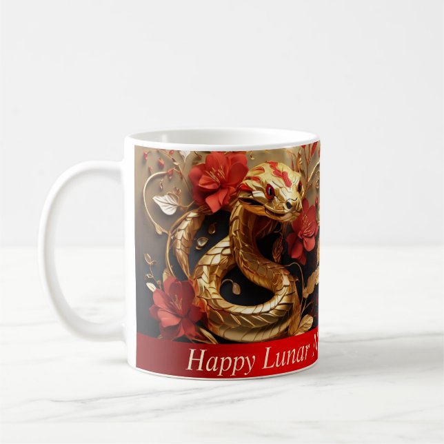 Majestic Golden Snake Chinese New Year Foil Coffee Mug (Left)