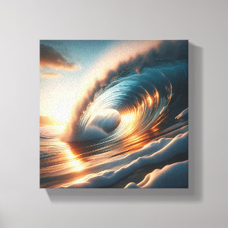 Majestic Golden Sunset Barrel Wave - Glowing Ocean Canvas Print