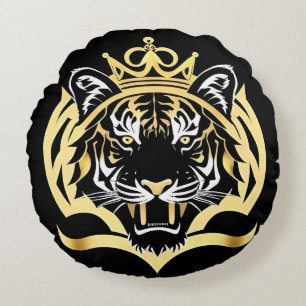 Majestic Golden Tiger Illustration Round Pillow