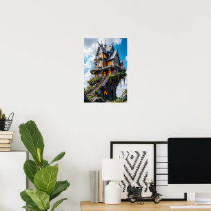 Majestic Gothic Mansion on Cliff Edge Poster