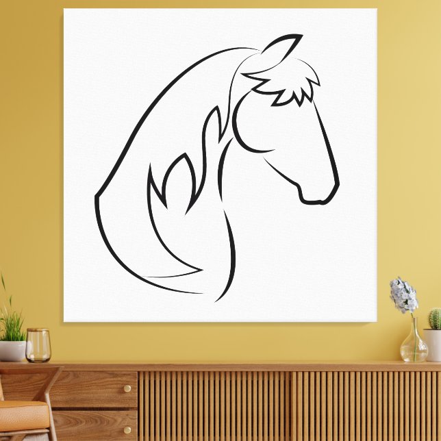 Majestic Grace – Minimalist Horse Line Art Canvas Print (Insitu(LivingRoom))