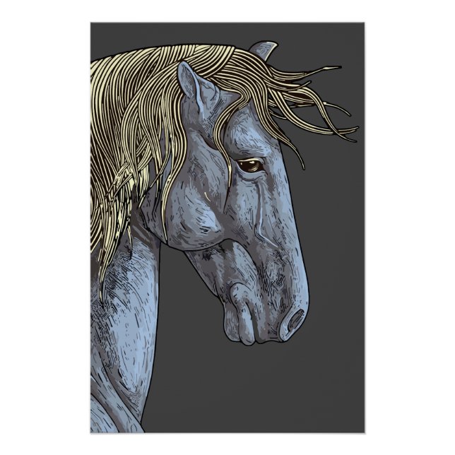 Majestic Gray Horse with Flowing Mane Poster (Front)