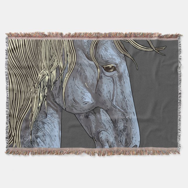 Majestic Gray Horse with Flowing Mane Throw Blanket (Front)