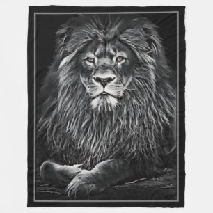 Majestic Gray Lion Fleece Blanket