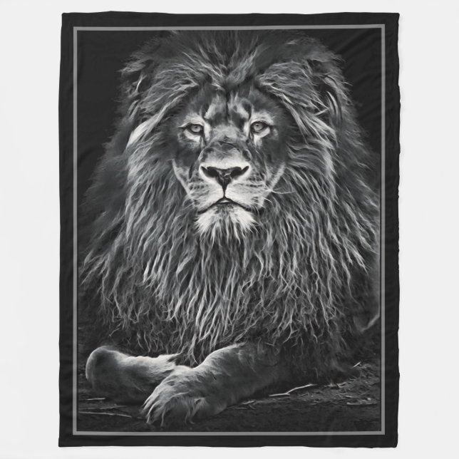 Majestic Gray Lion Fleece Blanket (Front)