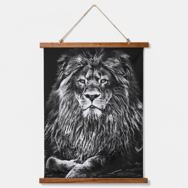 Majestic Gray Lion Hanging Tapestry (Front)