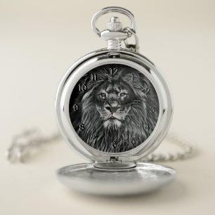 Majestic Gray Lion Pocket Watch