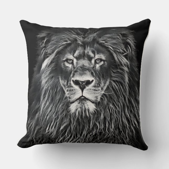 Majestic Gray Lion Throw Pillow (Front)