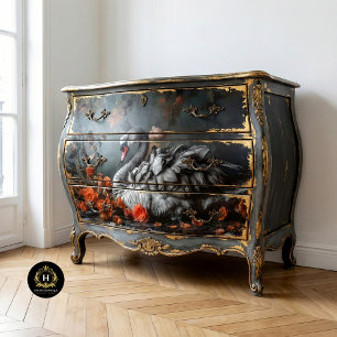 Majestic Gray Swan with Crown Floral Decoupage Tissue Paper