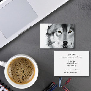 Majestic Gray Wolf Portrait Golden Eyes Wildlife Business Card