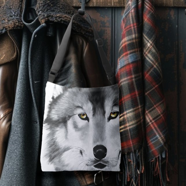 Majestic Gray Wolf Portrait Golden Eyes Wildlife Crossbody Bag (Creator Uploaded)