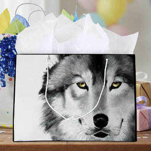 Majestic Gray Wolf Portrait Golden Eyes Wildlife Large Gift Bag