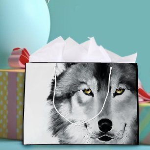 Majestic Gray Wolf Portrait Golden Eyes Wildlife Large Gift Bag